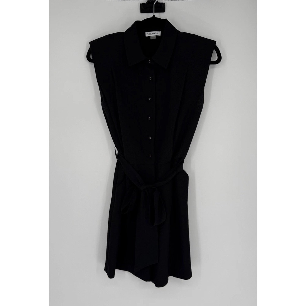 Calvin Klein Shorts Romper 4 Black Sleeveless Tie Waist Belted Jumper Elegant - Picture 1 of 8